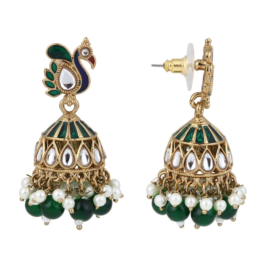 Peacock-inspired jhumka earrings- Green