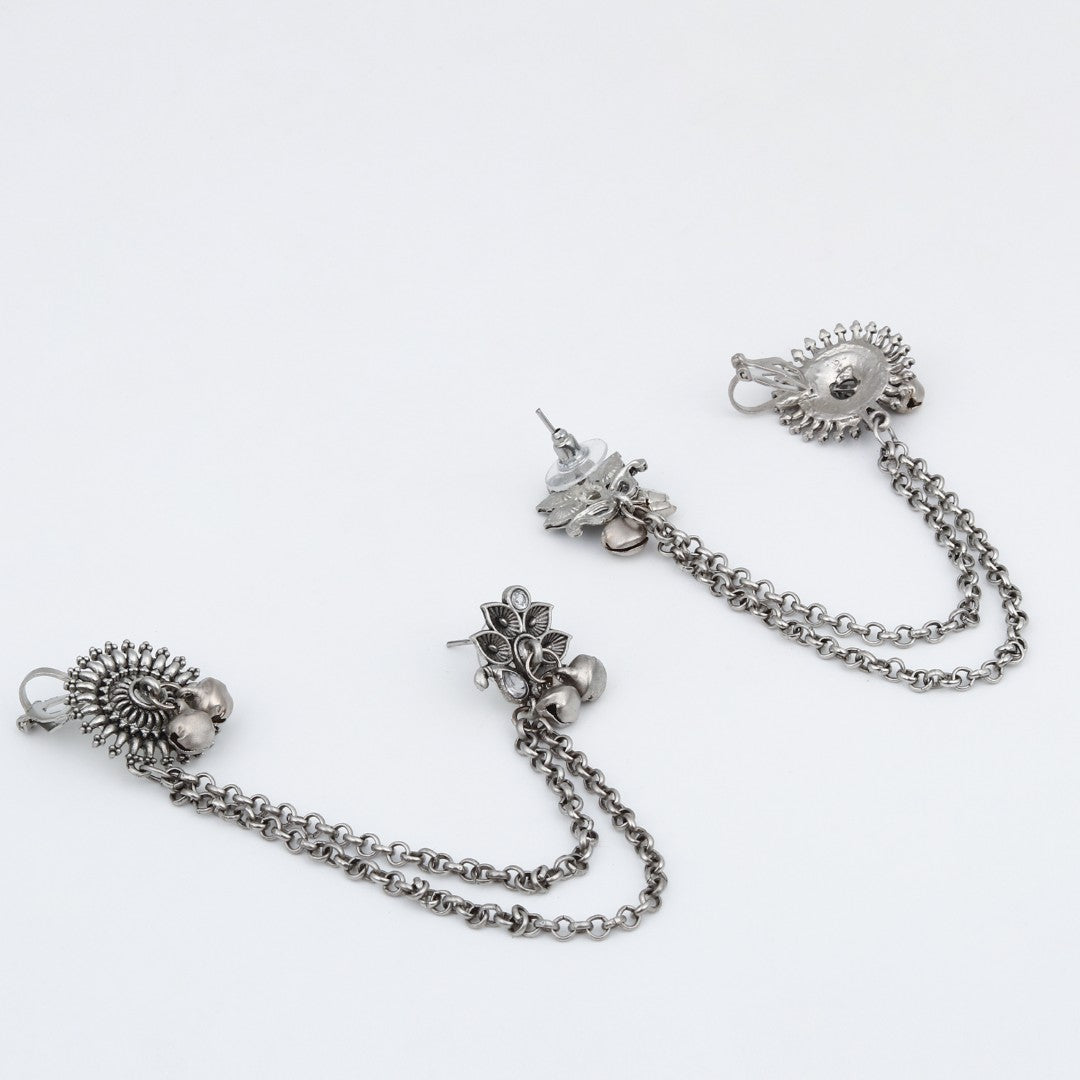 Oxidised Silver Ear cuff with Chains