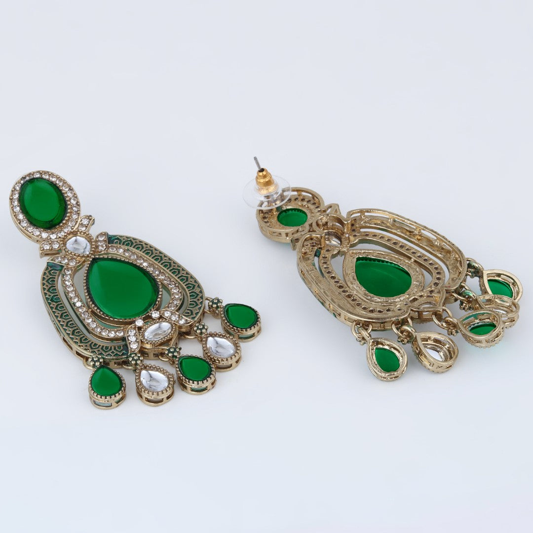 Elegant Crystal Teardrop Statement Earrings - Green