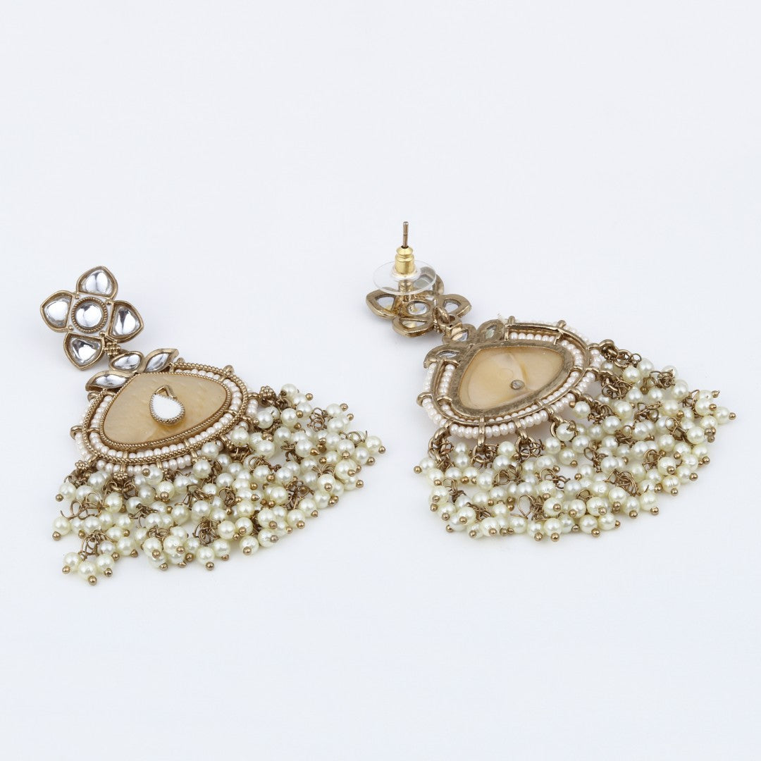 Contemporary kundan, MOP & Meenakari chandbali Earring