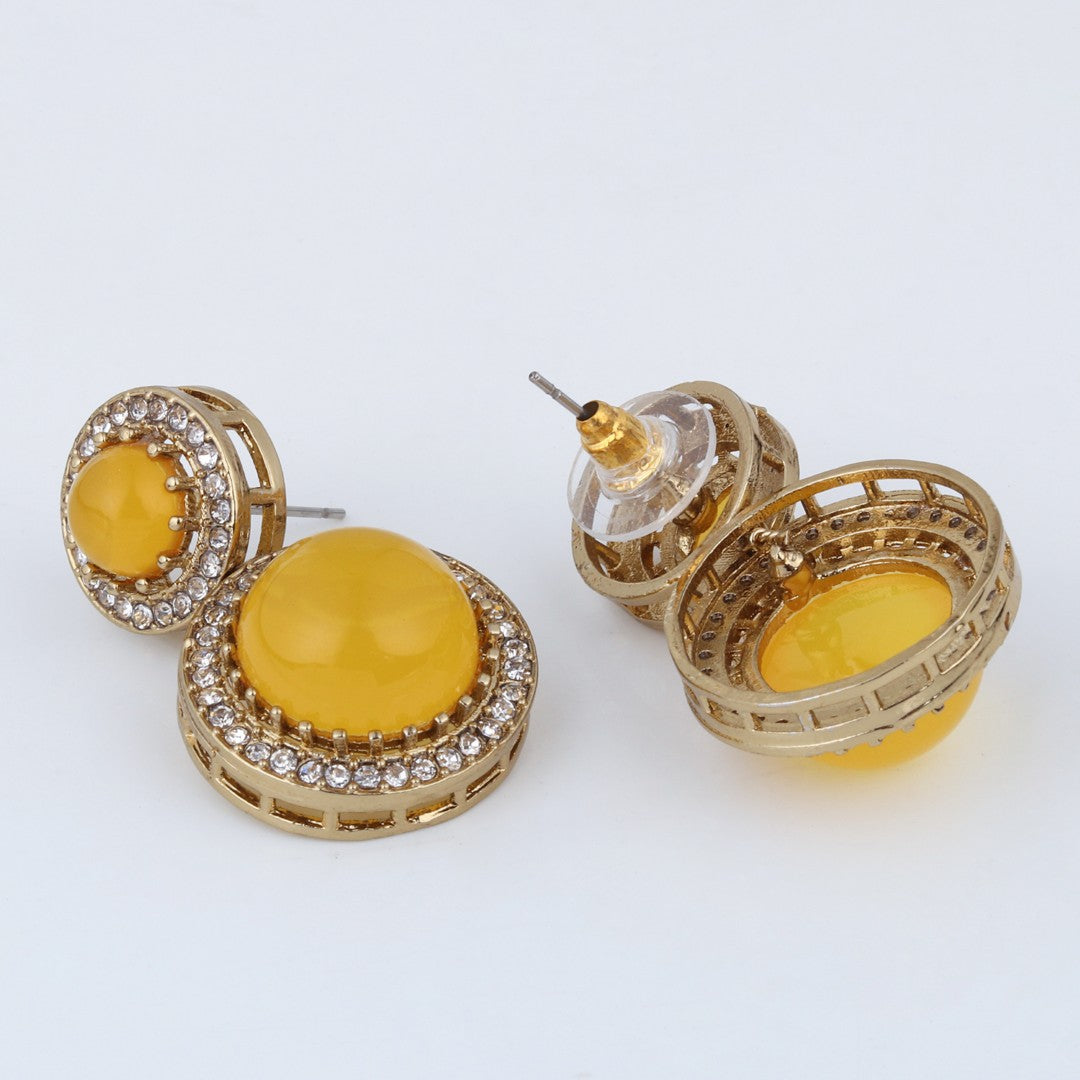 Crystal Halo Drop Earrings - Yellow