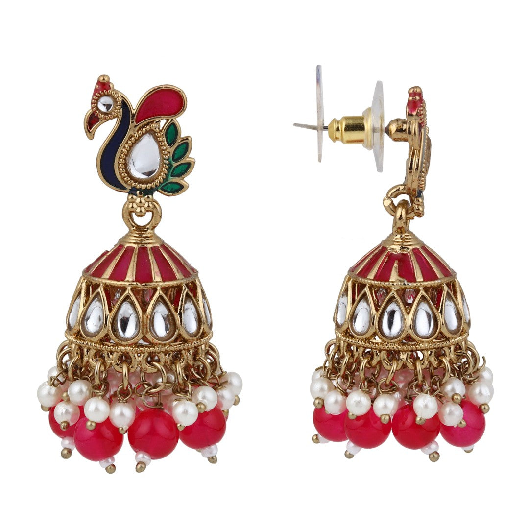 Peacock-inspired jhumka earrings- Pink