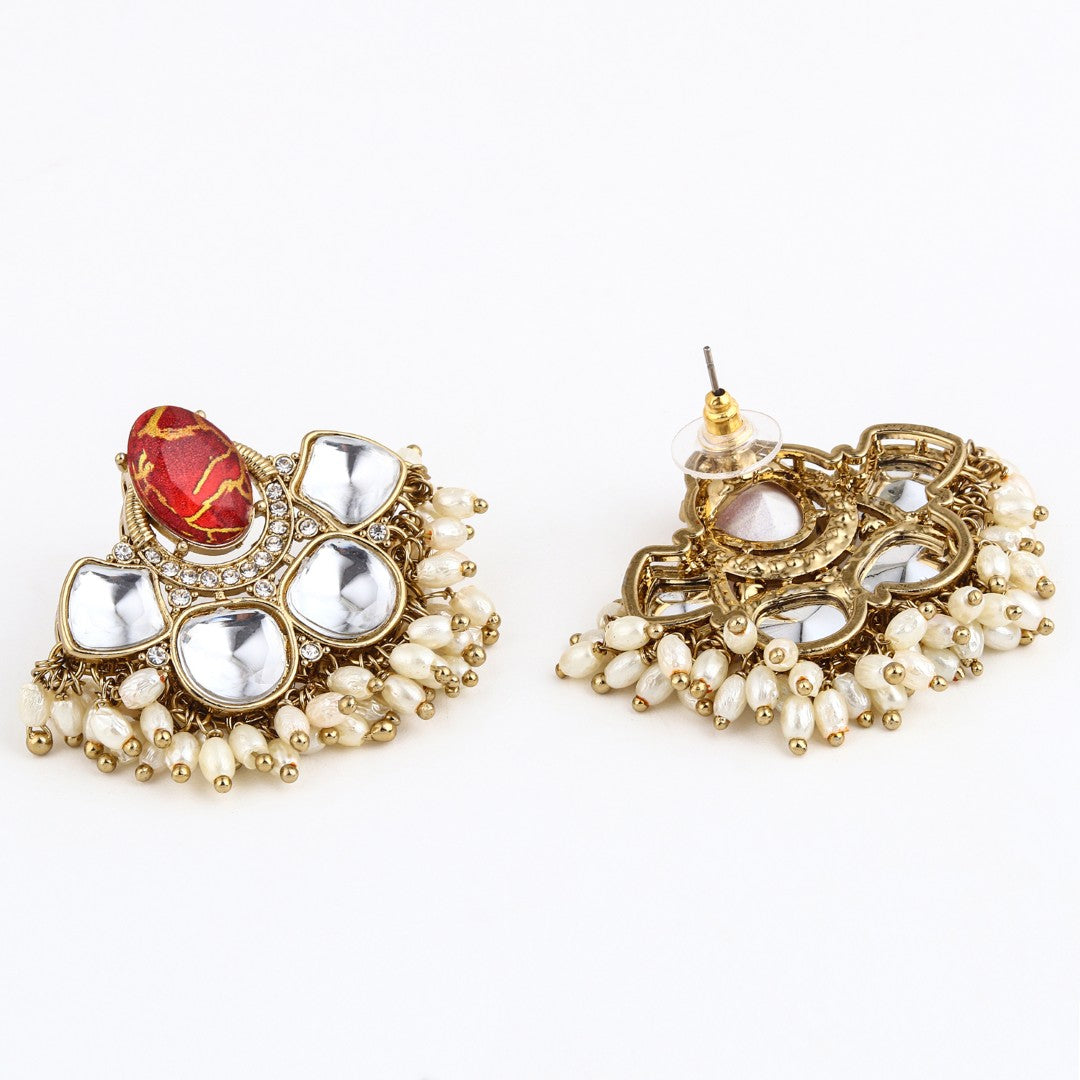 Gold-Plated Kundan Half Chandbali Earrings