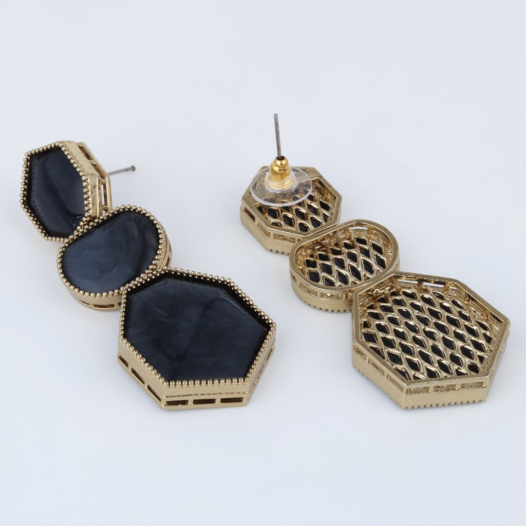 Geometric Statement Drop Earrings Black