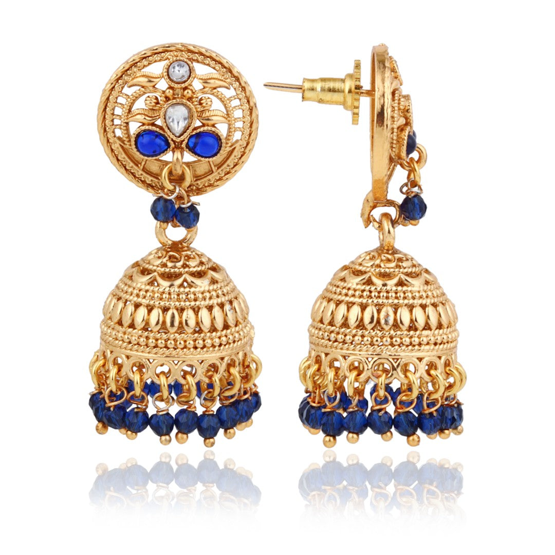 Royal Blue Stone Gold-Toned Jhumka Earrings
