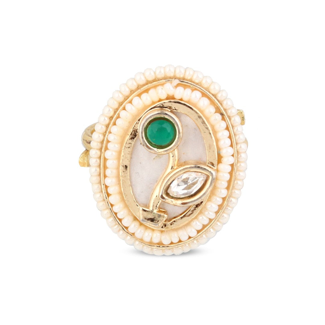Oval Mother of Pearl Vine Brass Ring