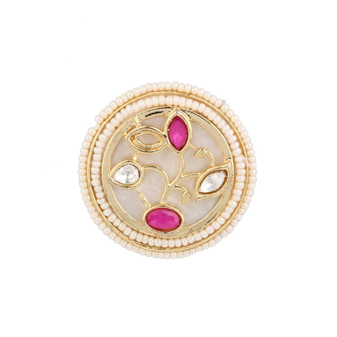 Ruby Branch Kundan Pearl Ring