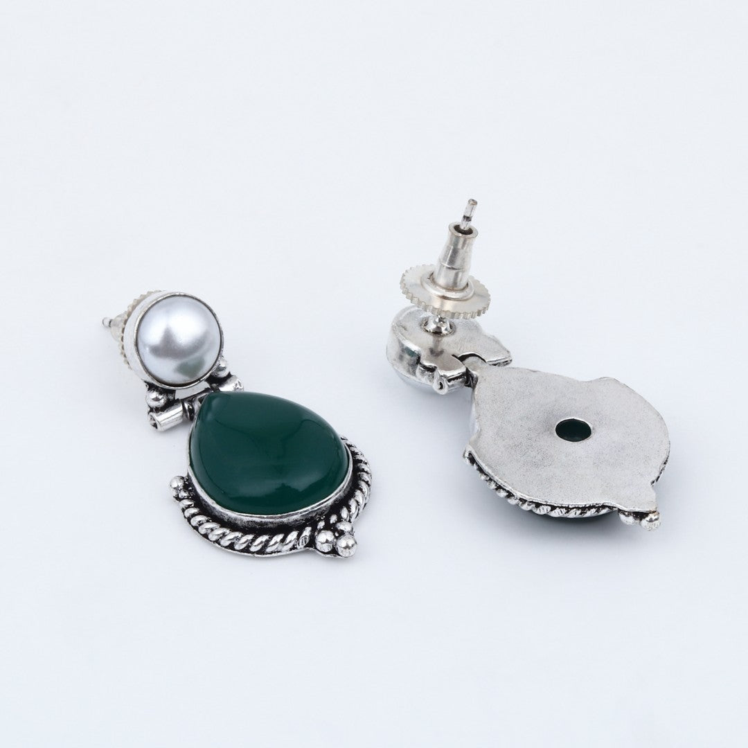 Pearl & Stone tear drop earring - Green