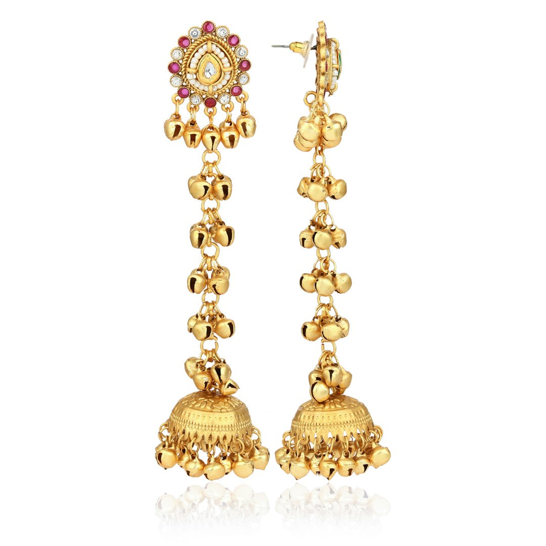 Kashmiri Long drop Jhumka Earring - Ruby