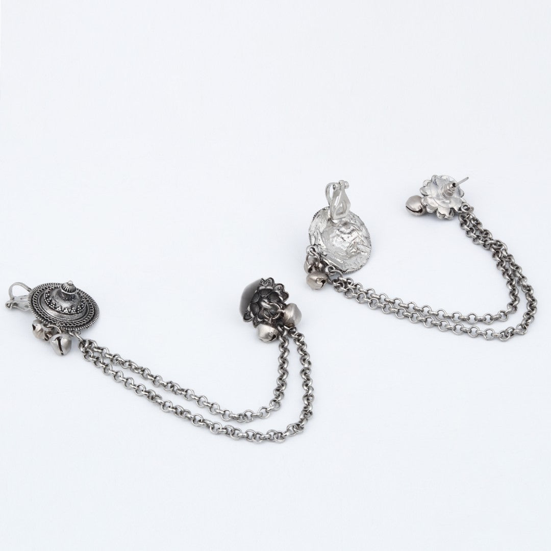 Oxidised SilverCircular Ear cuff with Chains