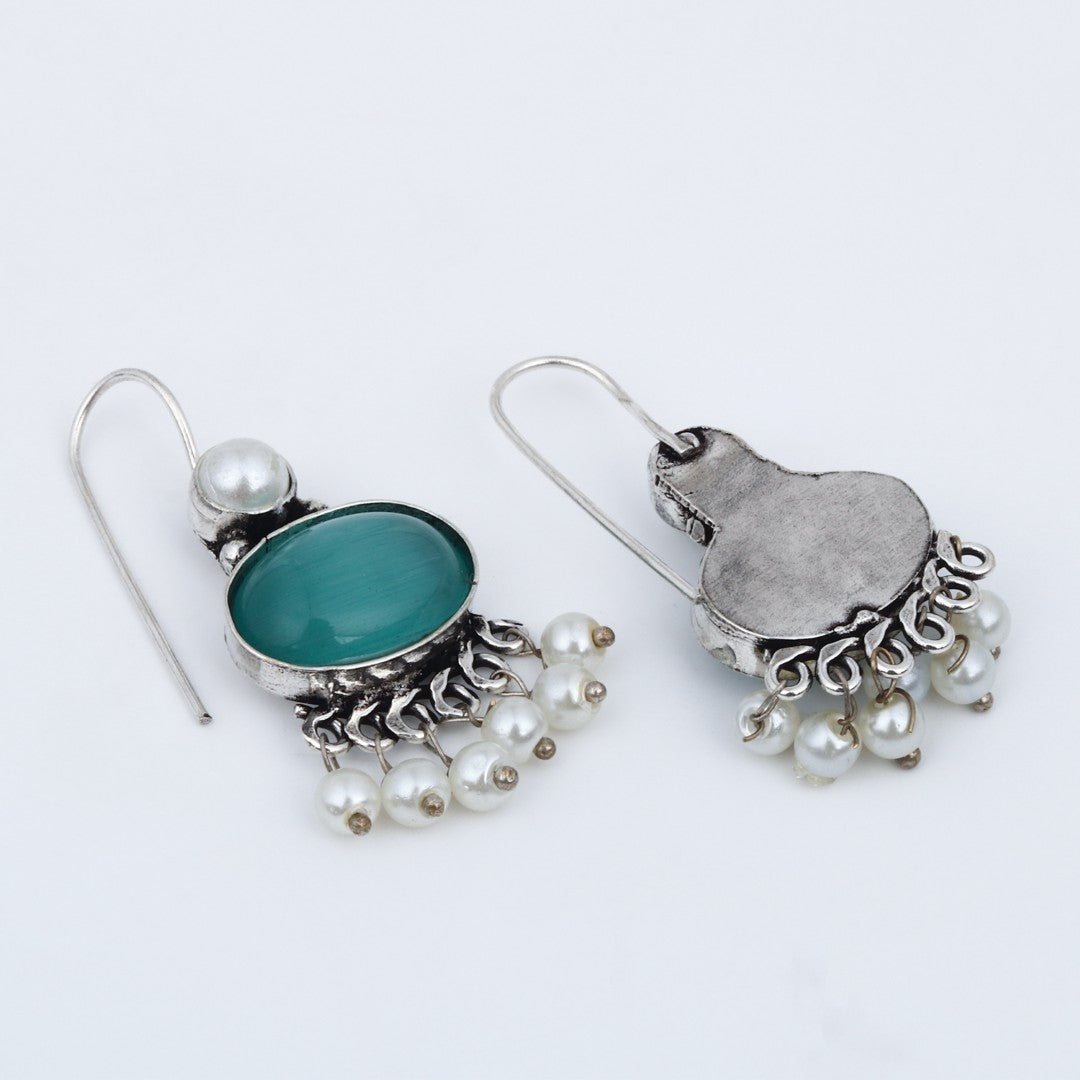 Sage green Stone Pearl Fringe Drop Earrings