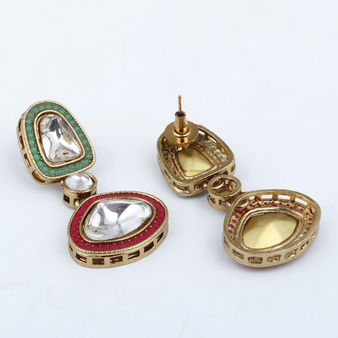 Multicolour Kundan Gold-Tone Necklace & Earrings Set