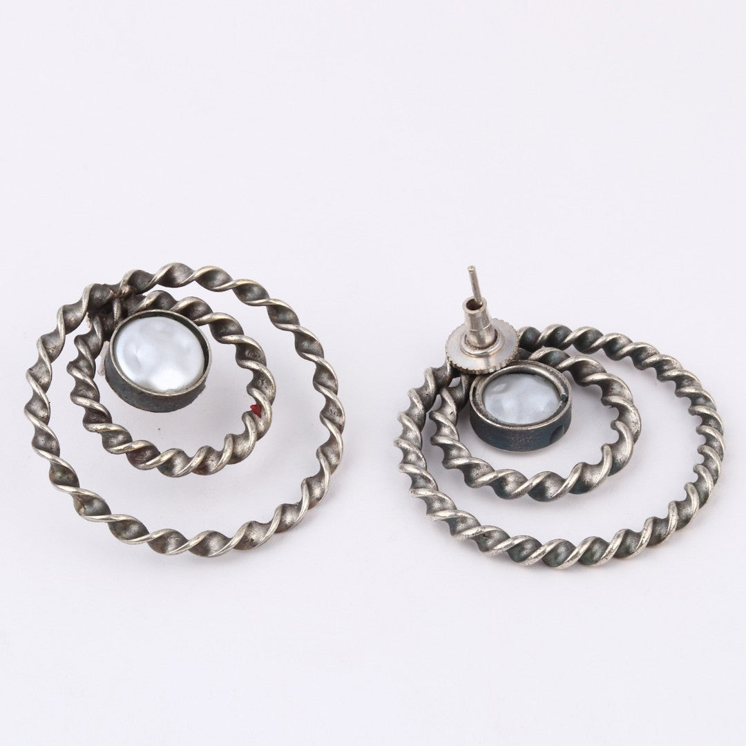 Circular Studs in silver Oxidised finish