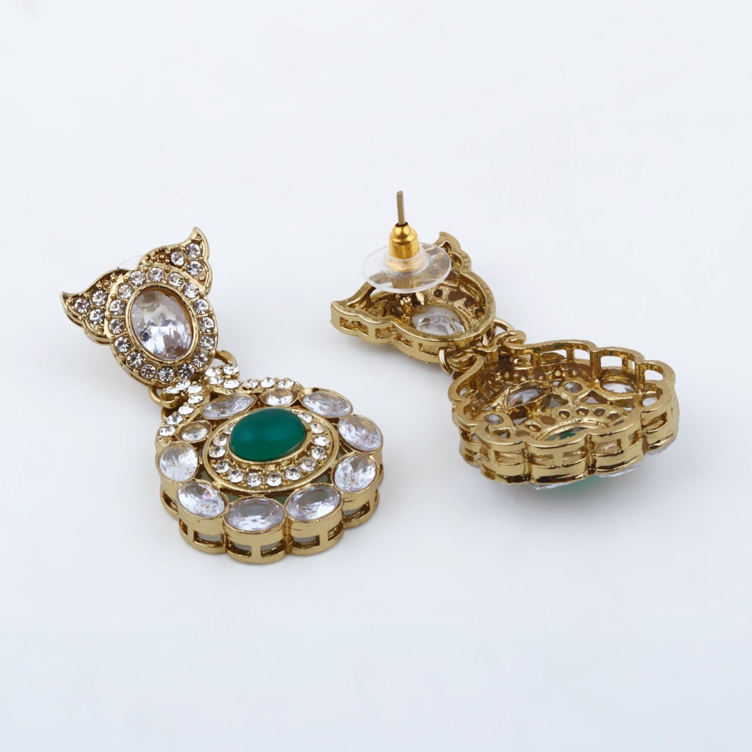 Emerald Green Elegance Gold-Tone Necklace & Earrings Set