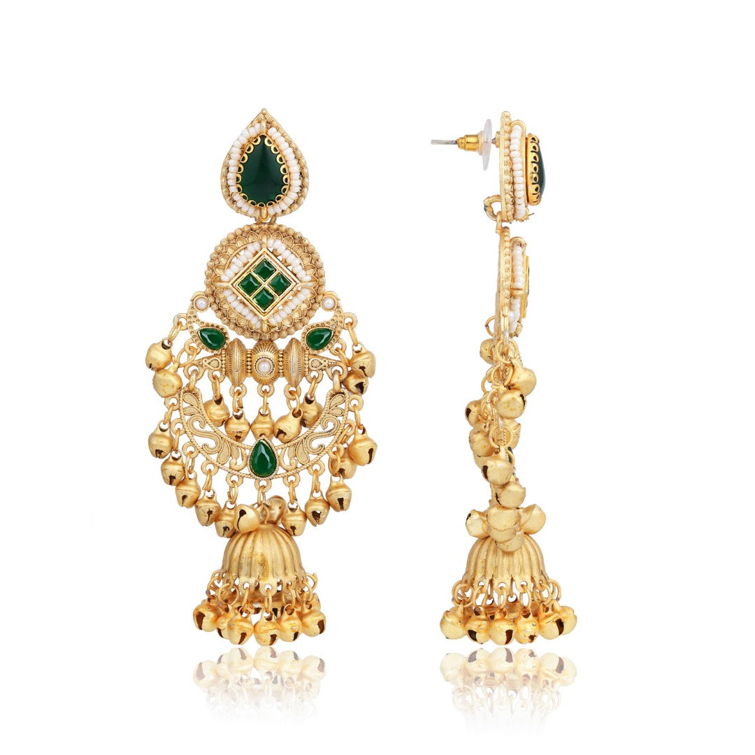 Kundan Chandbali Jhumka Earrings with Ghungroo