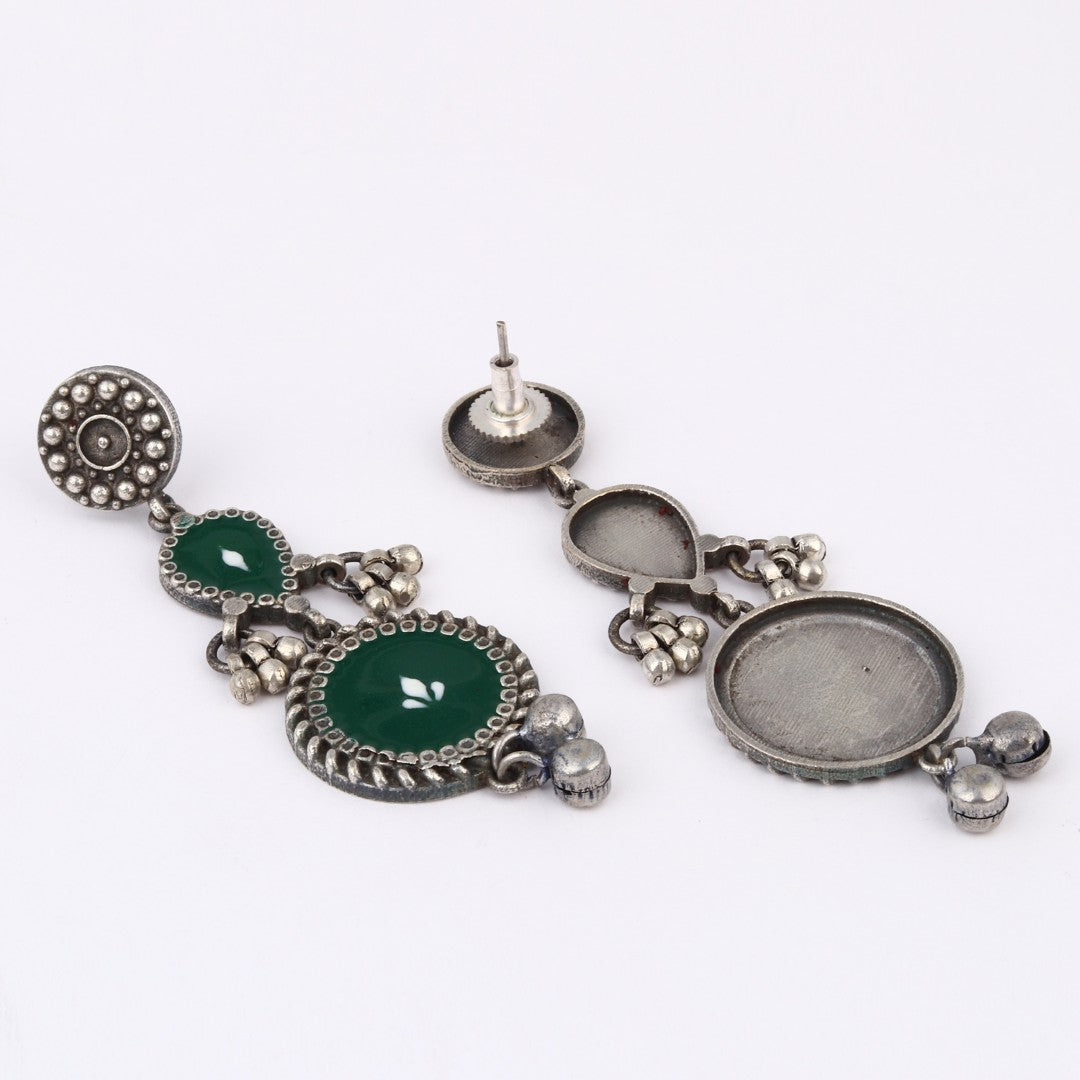 Hand-Painted circular Drop Earrings Green