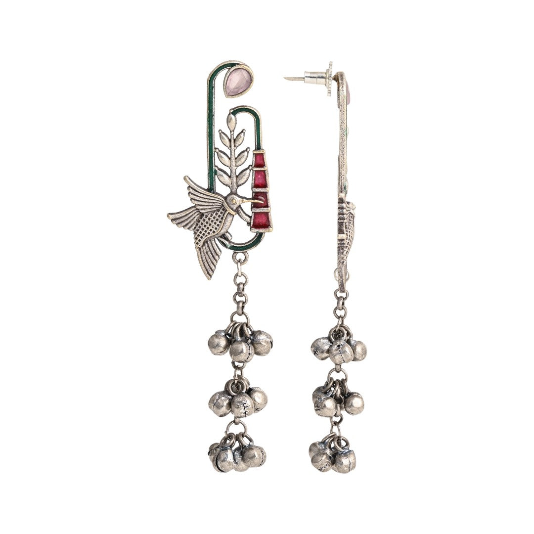 Silver Oxydies finish Ghungroo charm Drop Earring