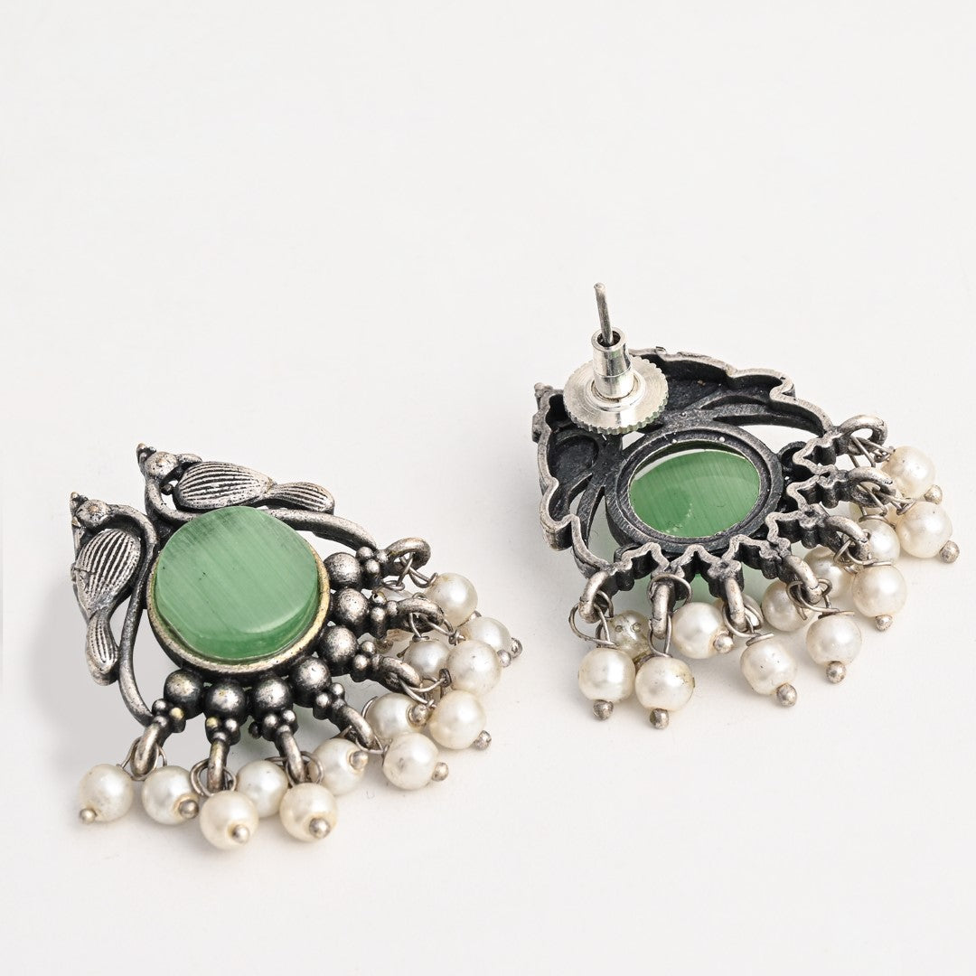 Silver plated bird studs Green
