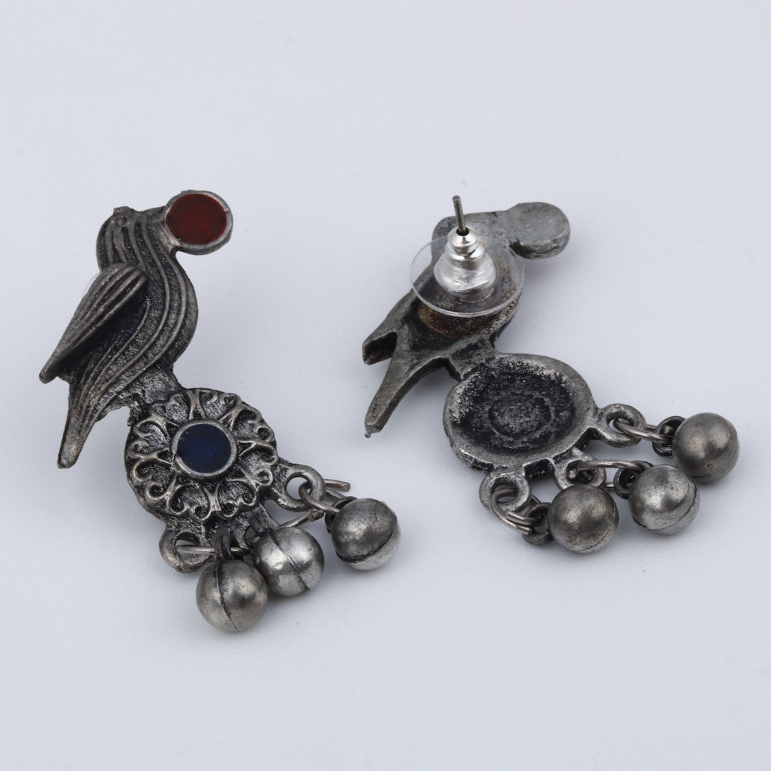 Silver Oxidised Finish Meenakari Jewellery Set