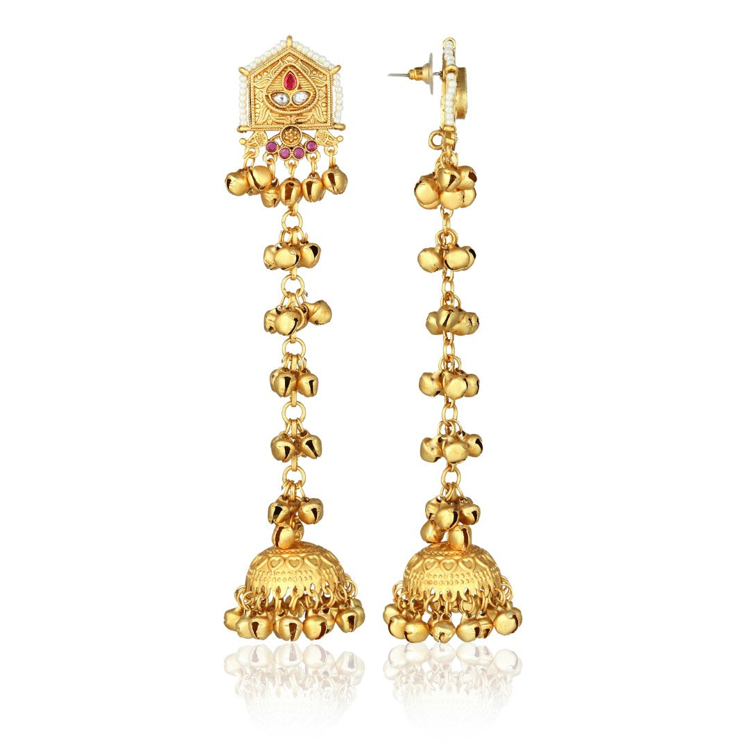 Geometric long drop Jhumka Earring