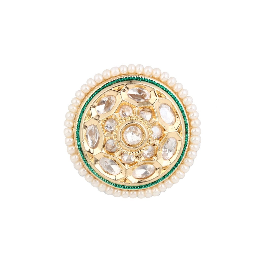 Brass Kundan Halo Pearl-Edge Ring
