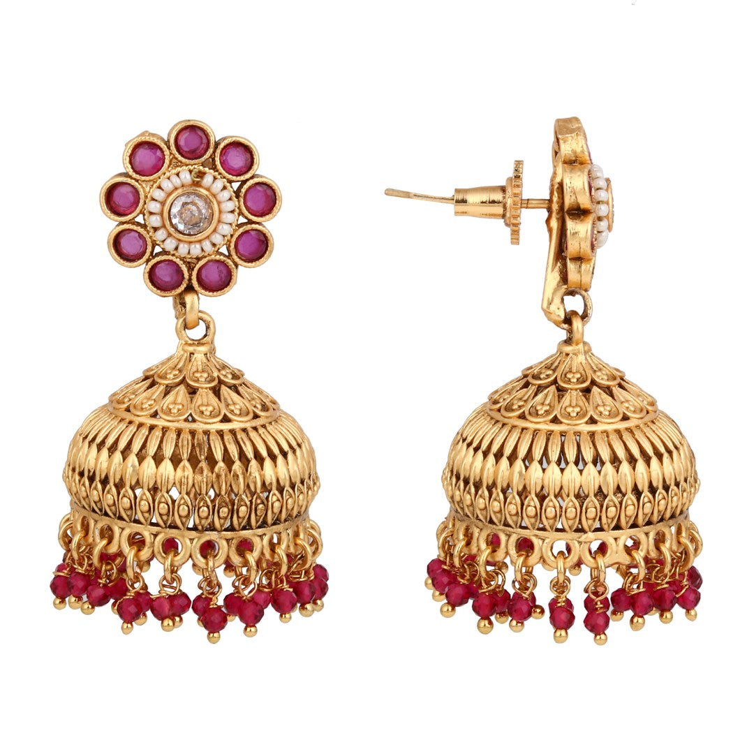 Ruby Bloom Copper Jhumka Earrings