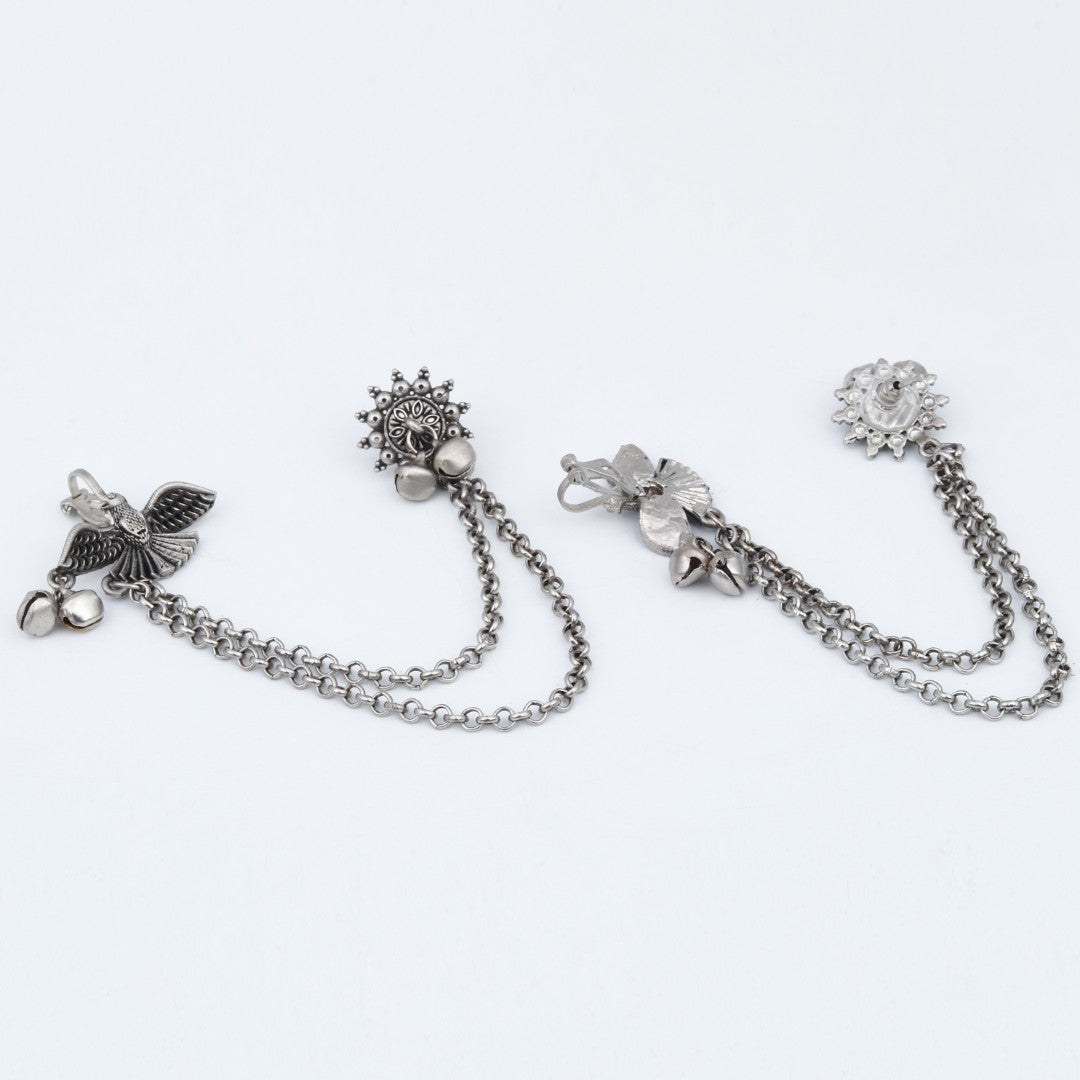 Oxidised Silver Bird Ear Cuff with Chains