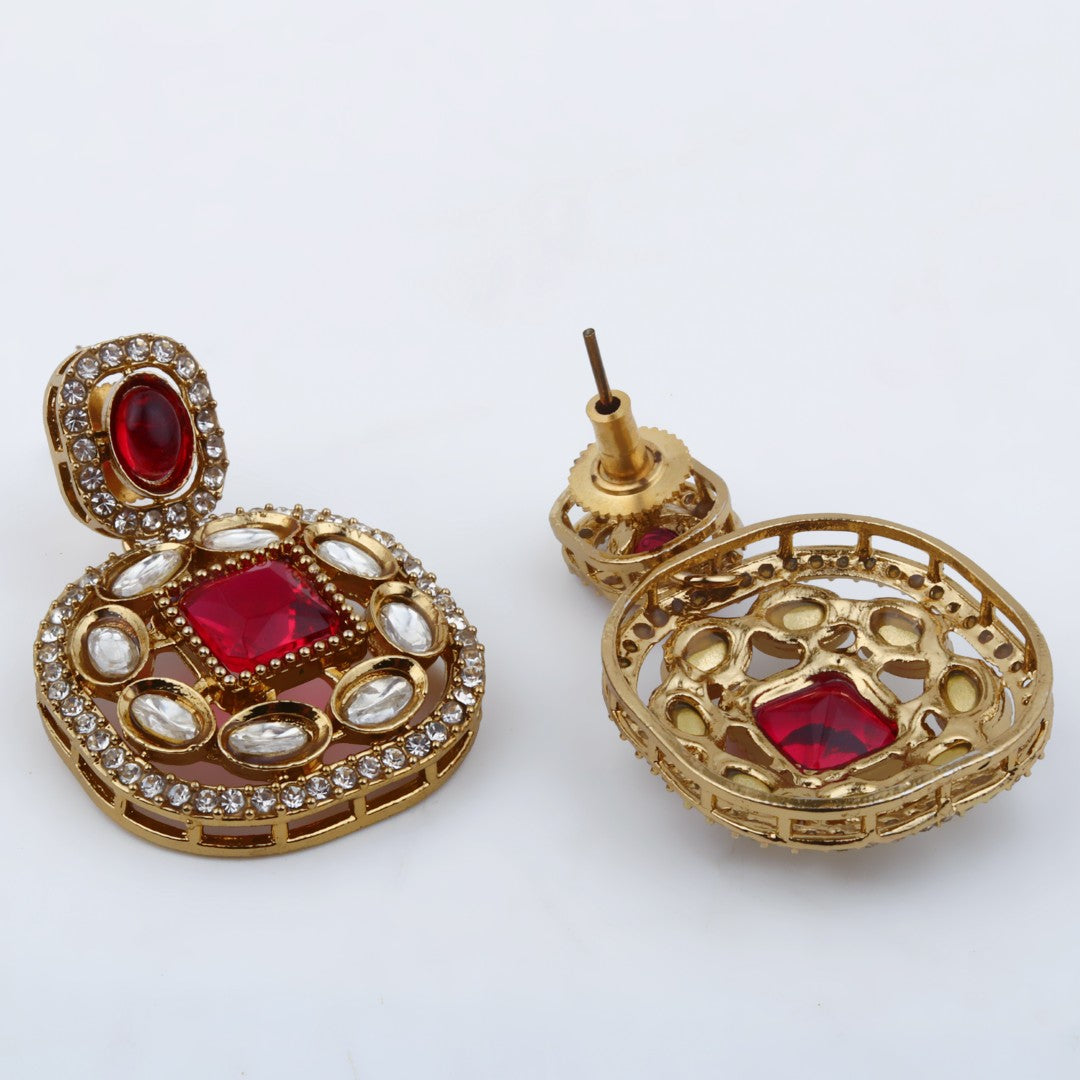 Kundan & Stone Embellished Statement Earrings Red