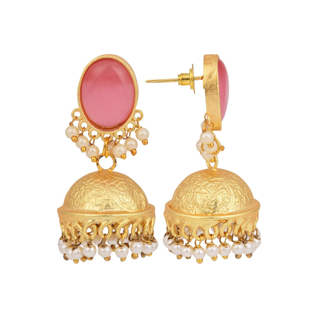 Gold plated Jhumka Earring Pink