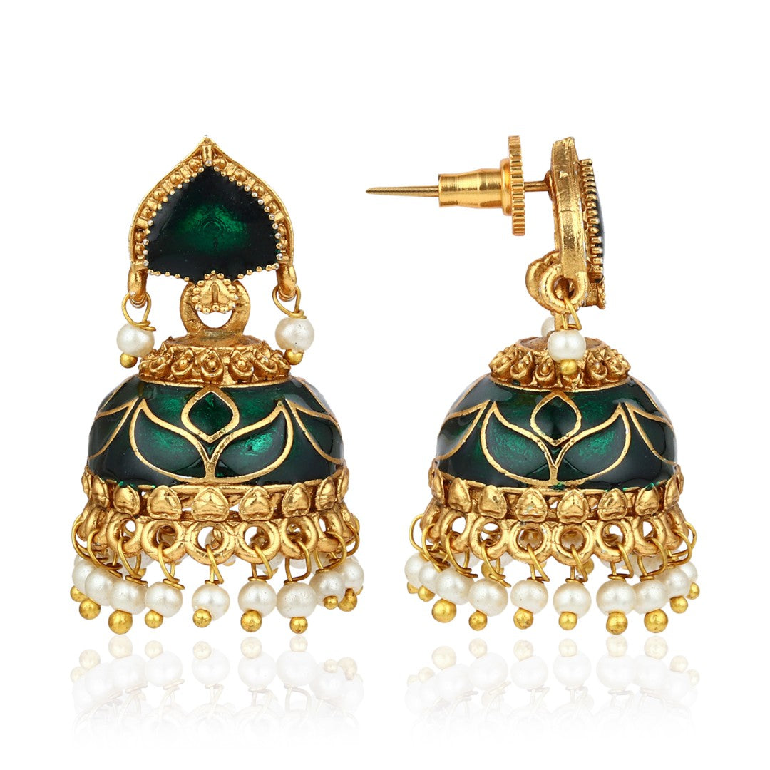 Traditional Temple Lord ganesha Necklace Set with Earrings Green