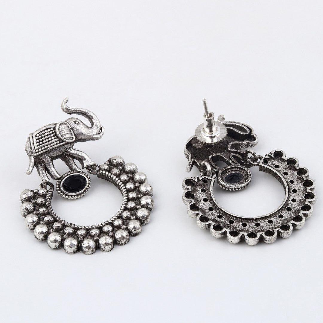 Oxidised Silver Elephant Hoop Earrings