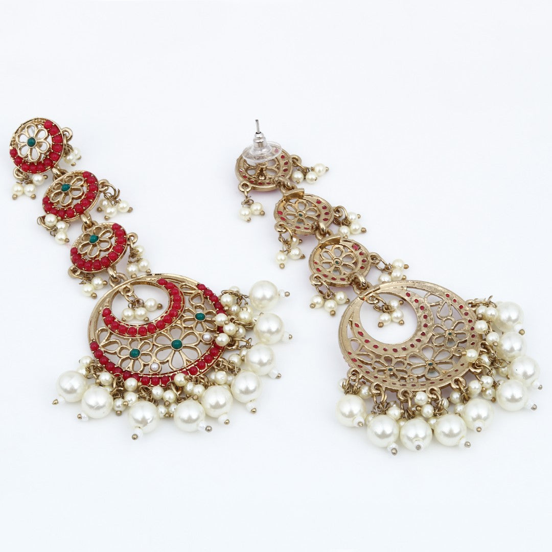 Circle Long drop Earring - Red