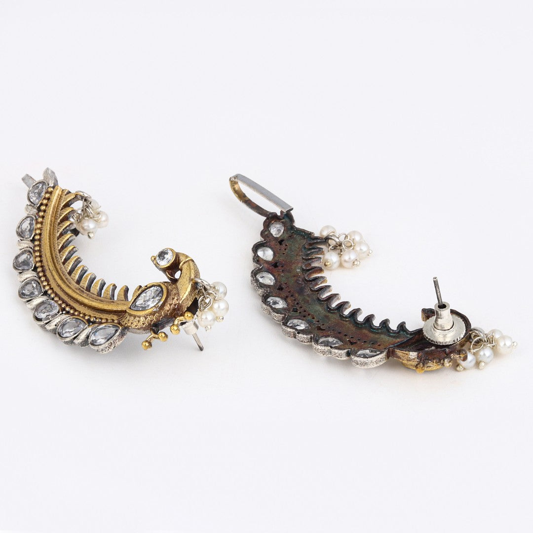 Peacock Crescent Earrings Gold