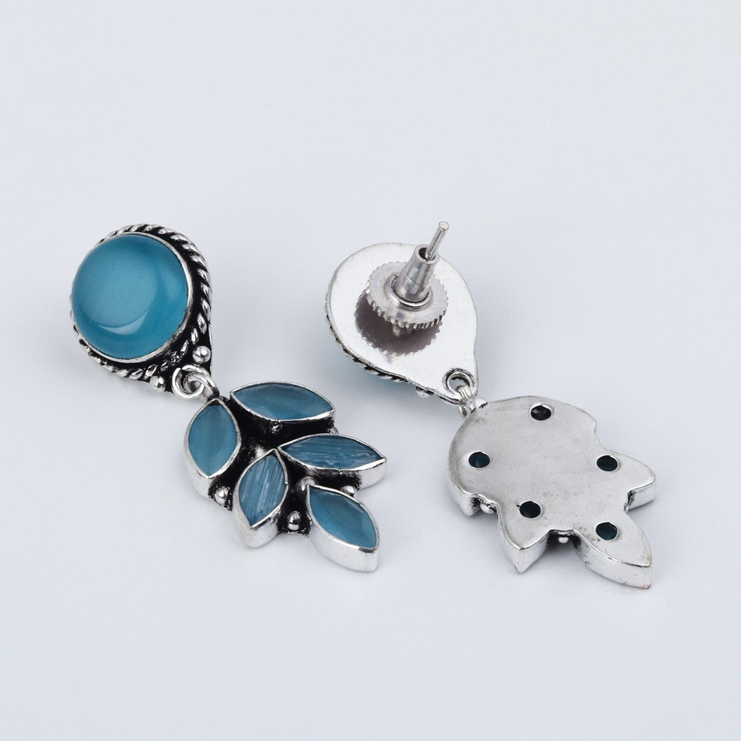 Silver Oxydised finish Below stone work drop earring