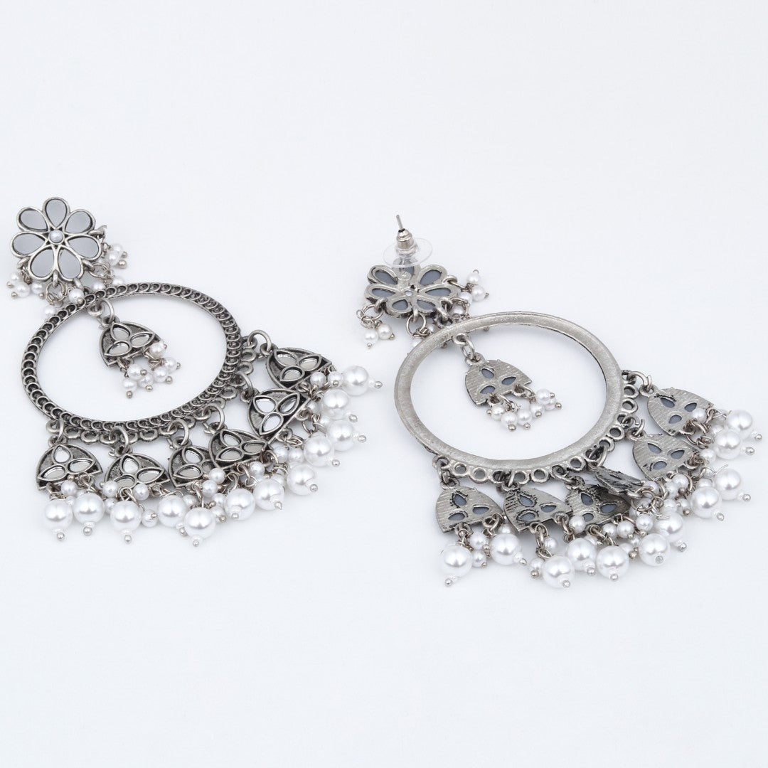 Oxidised Silver Floral Chandbali Earrings