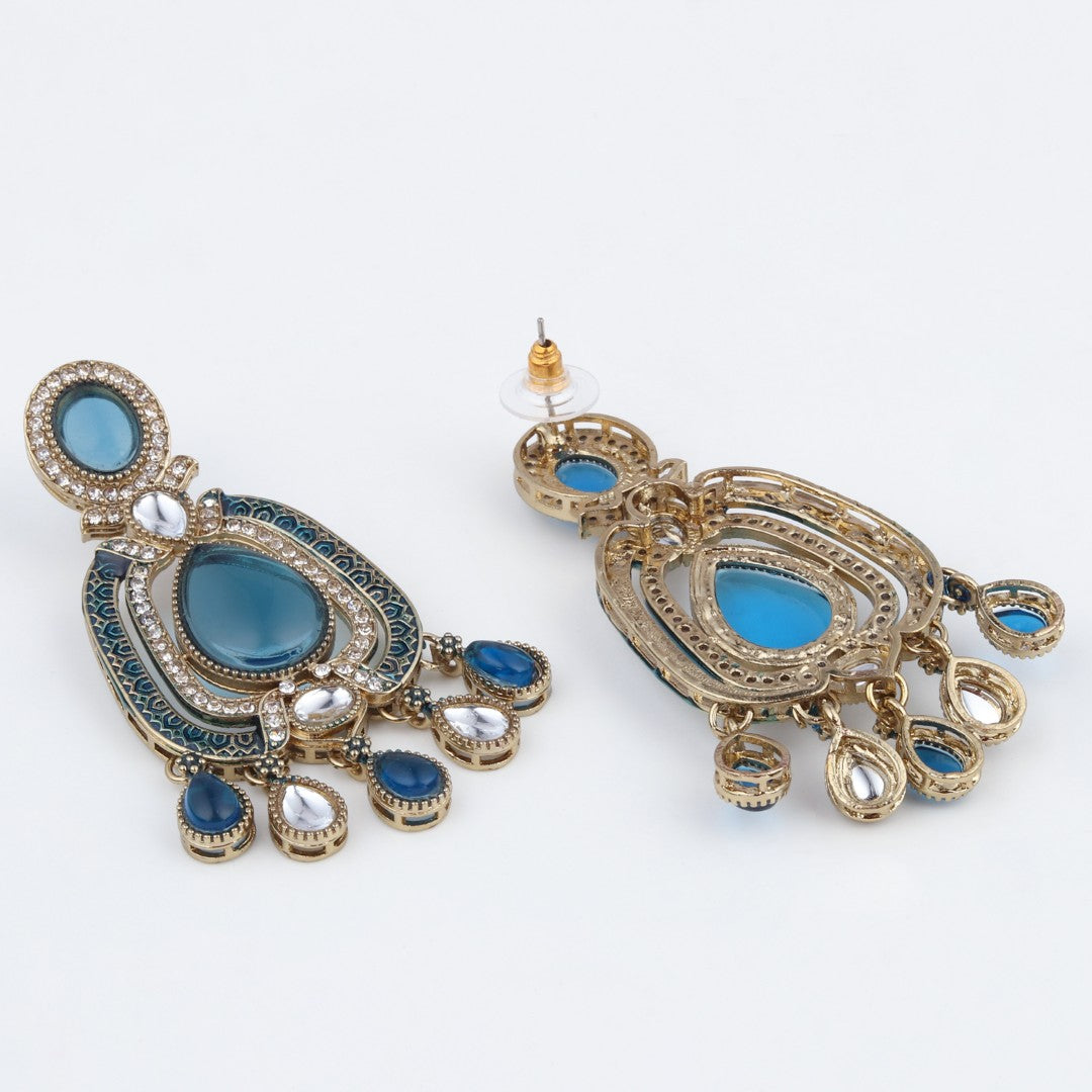 Elegant Crystal Teardrop Statement Earrings - Blue