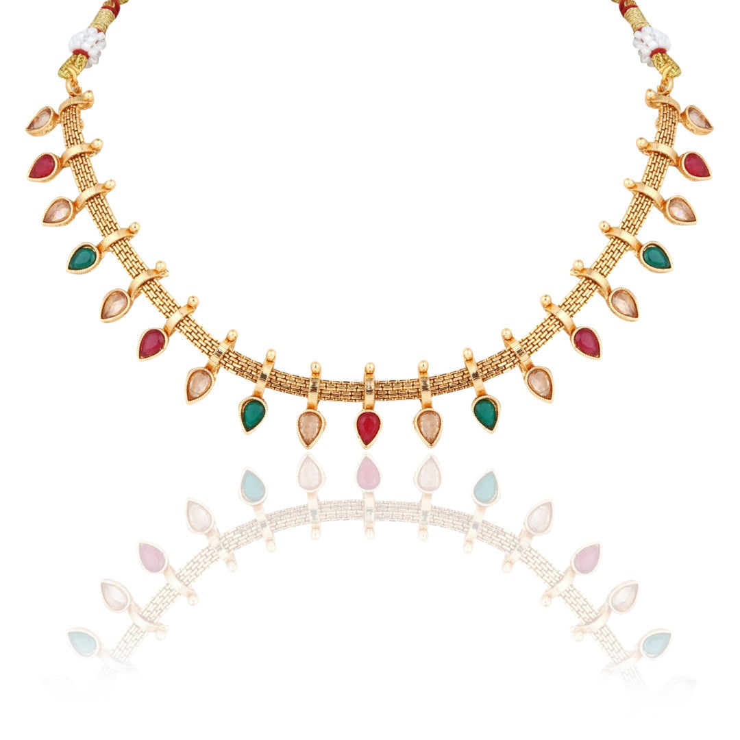 Multicolour Festive Gold-Tone Necklace & Earrings Set