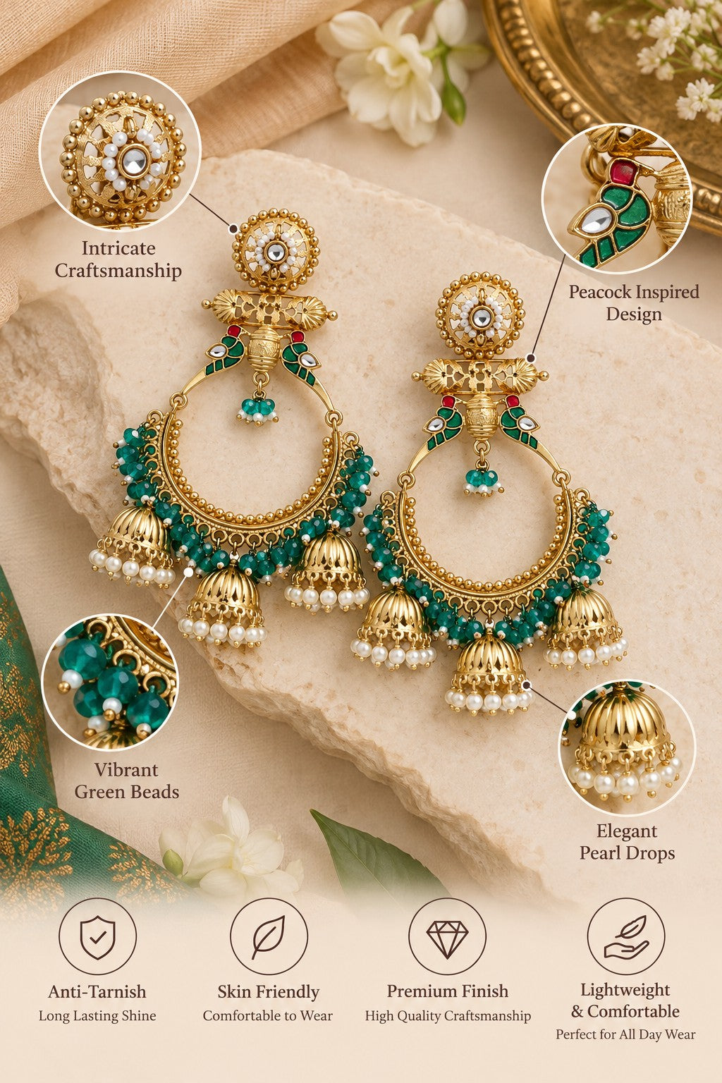 Mrinmayi Peacock Inspired Chandbali Earrings