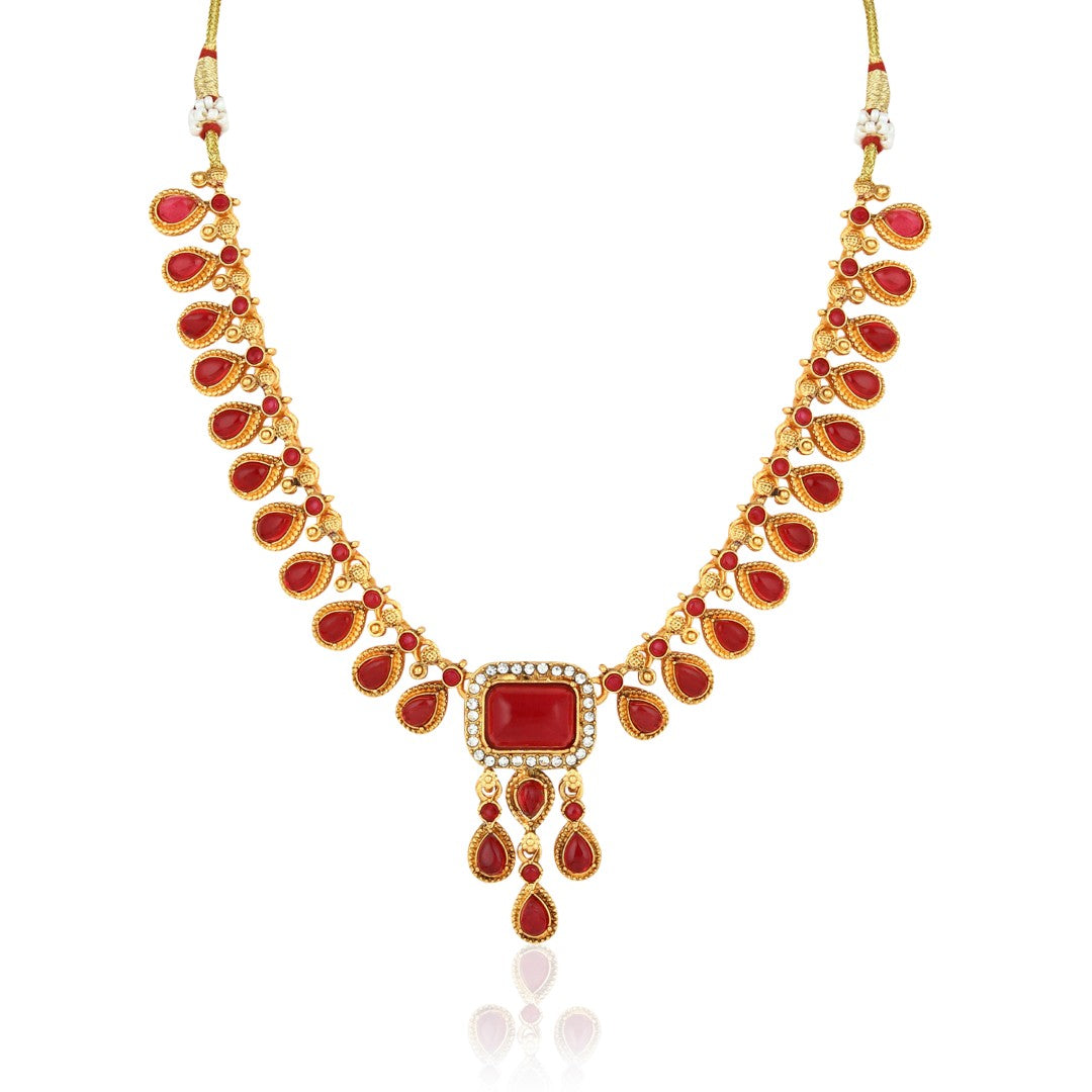 Ruby Red stone Necklace and Earrings Set