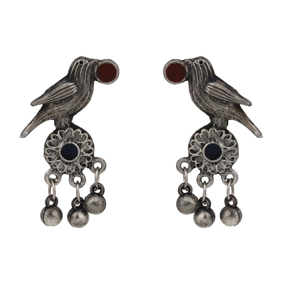 Silver Oxidised Finish Meenakari Jewellery Set