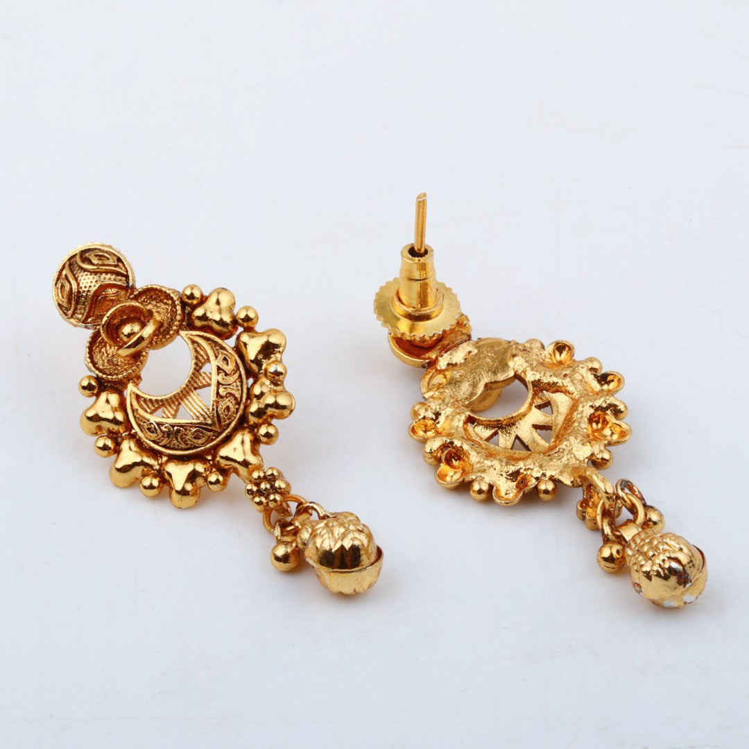 Royal Gold-Tone Pearl Drop Necklace & Earrings Set