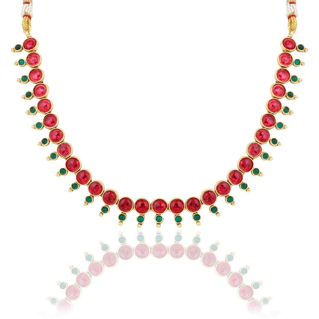 Ruby & Emerald Floral Gold-Tone Necklace & Earrings Set