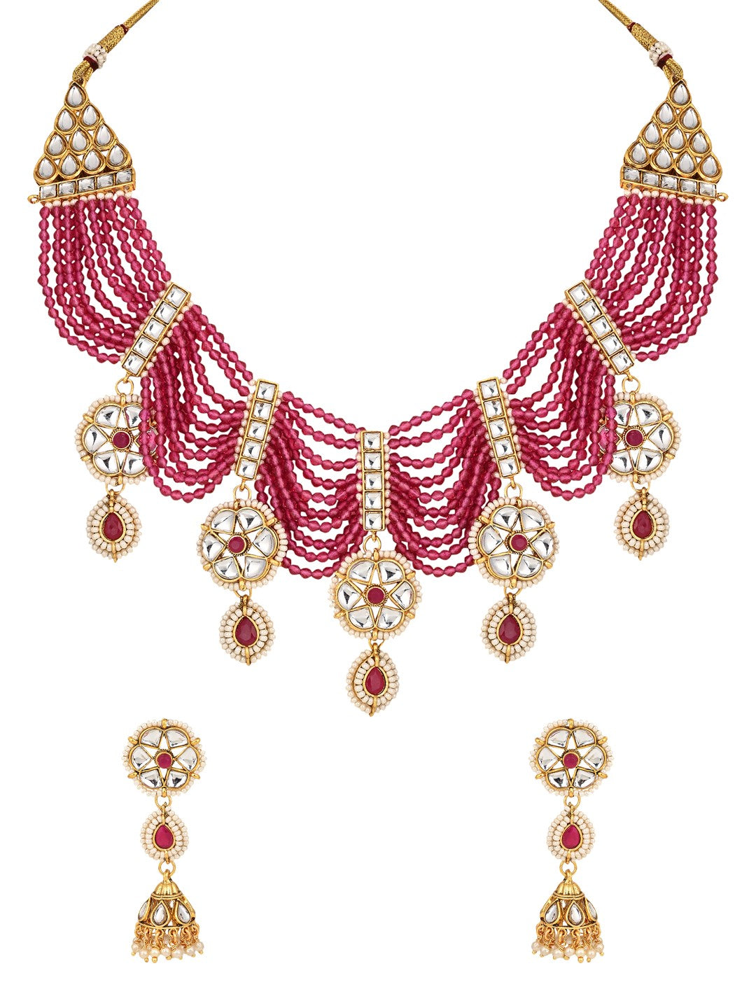 Red Necklace set with jhumka earrings