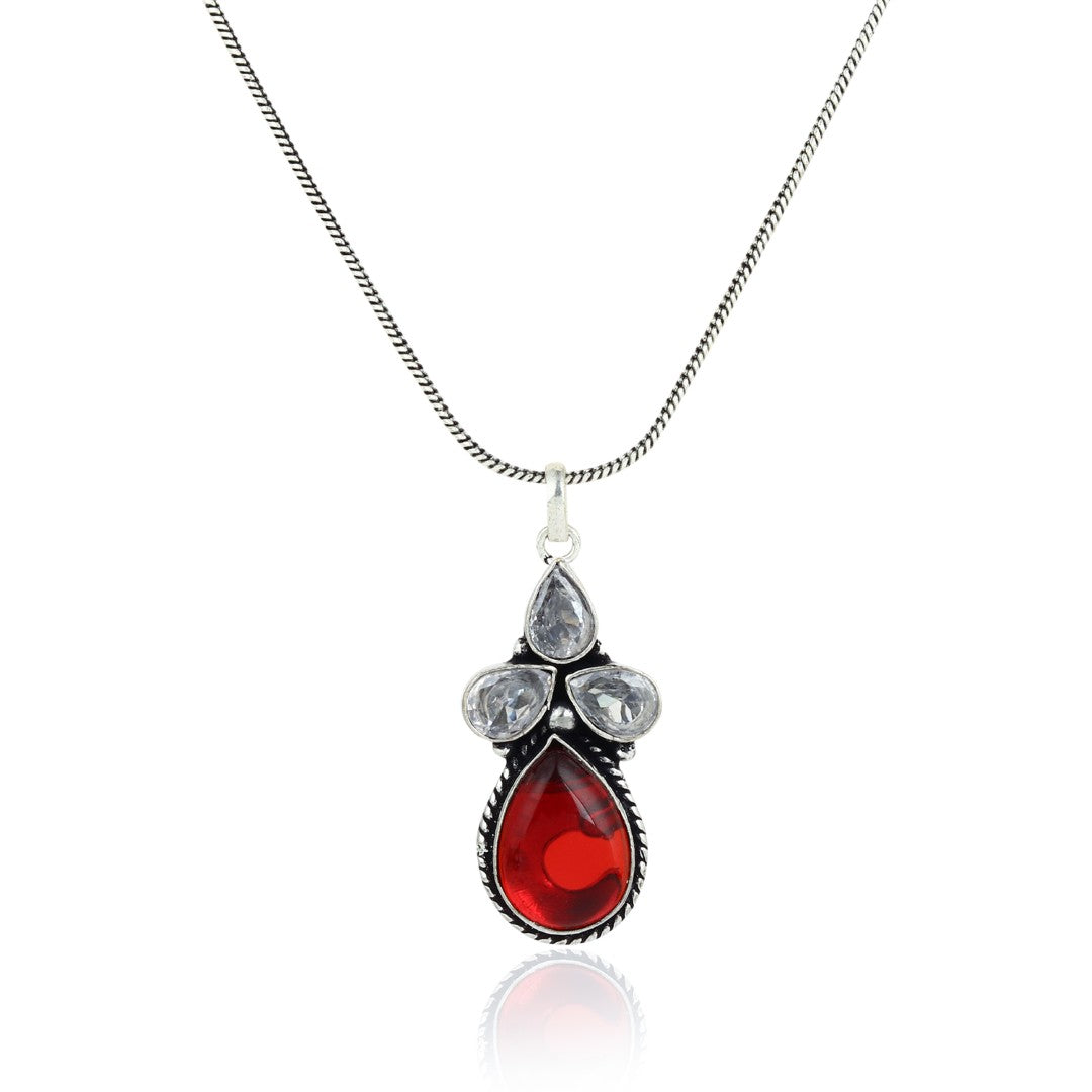 Silver Oxidised finish Red AD pendant Set