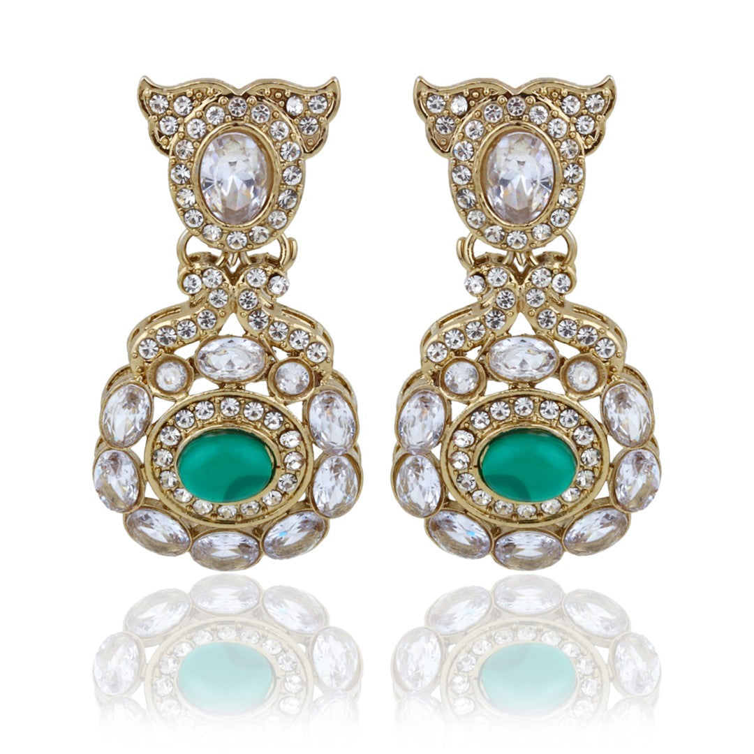 Emerald Green Elegance Gold-Tone Necklace & Earrings Set