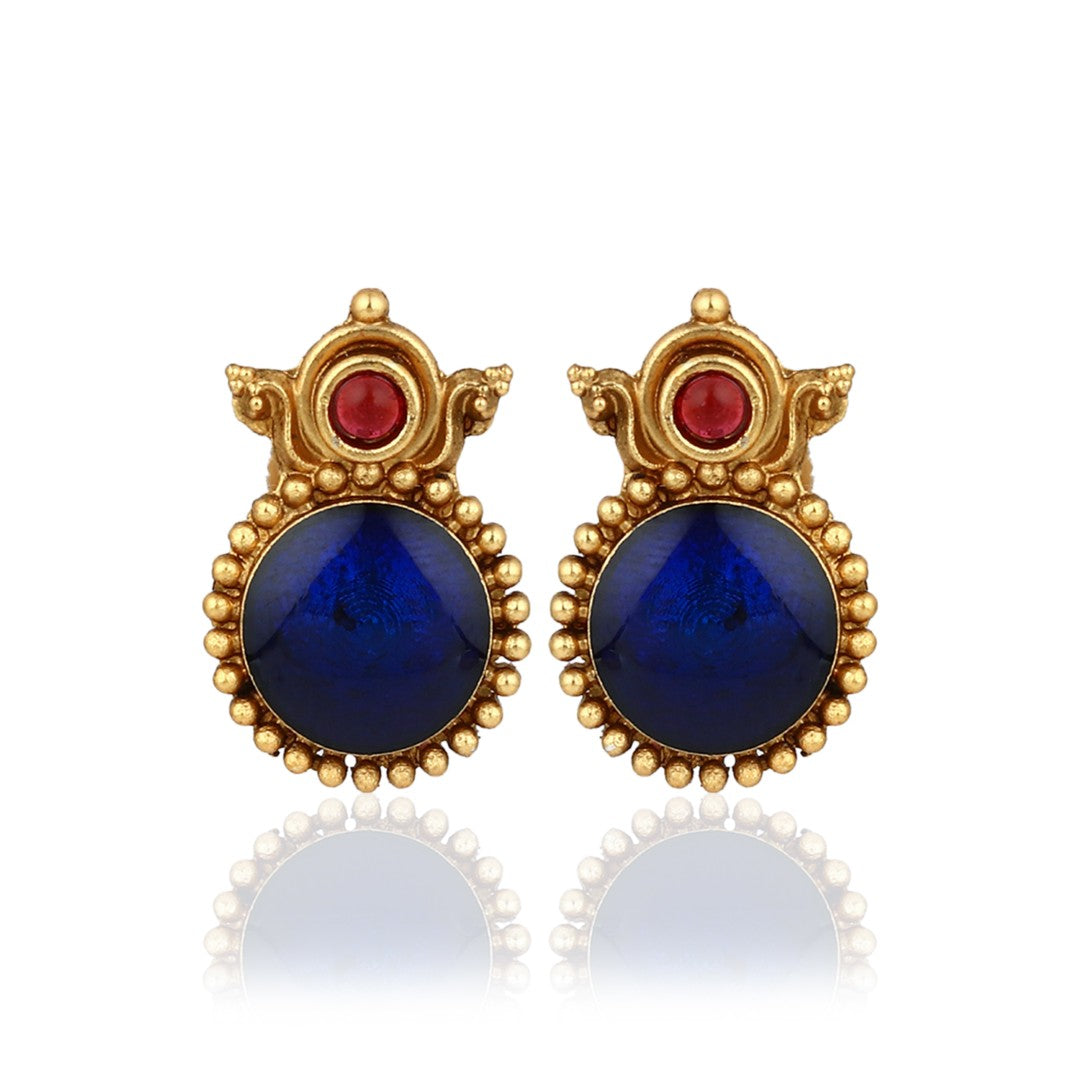Gold plated Meenakari & Elephant Motif Necklace set - Blue