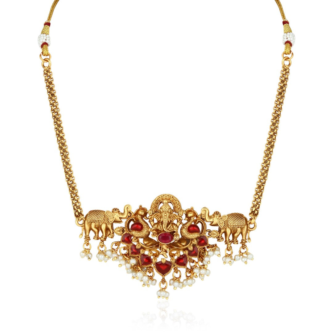 Traditional Temple Lord ganesha Necklace Set with Earrings