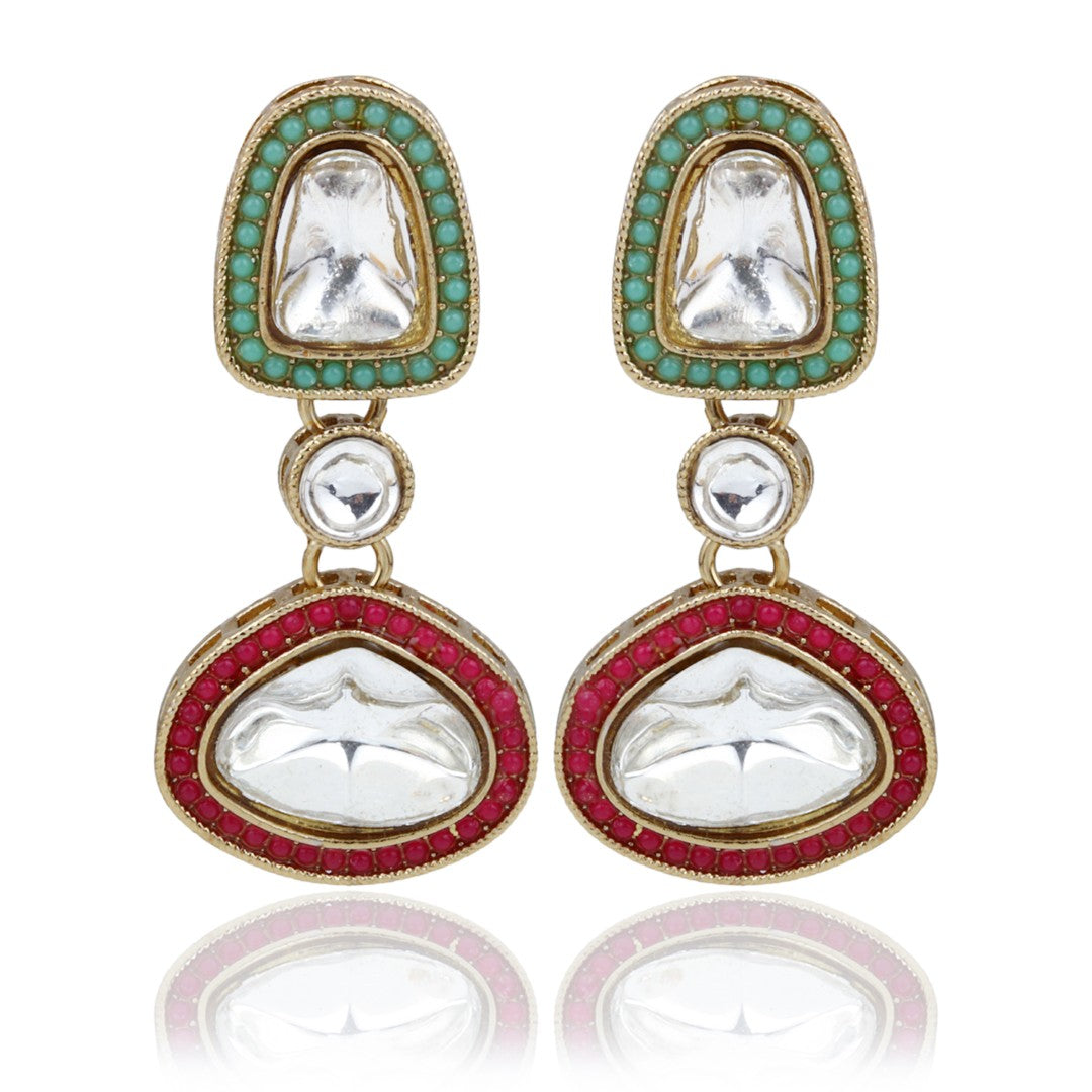 Multicolour Kundan Gold-Tone Necklace & Earrings Set