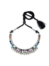 Silver Oxydised choker Set with Multi coloured stone