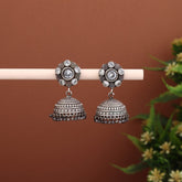 Silver Oxidised AD Stone Jhumka